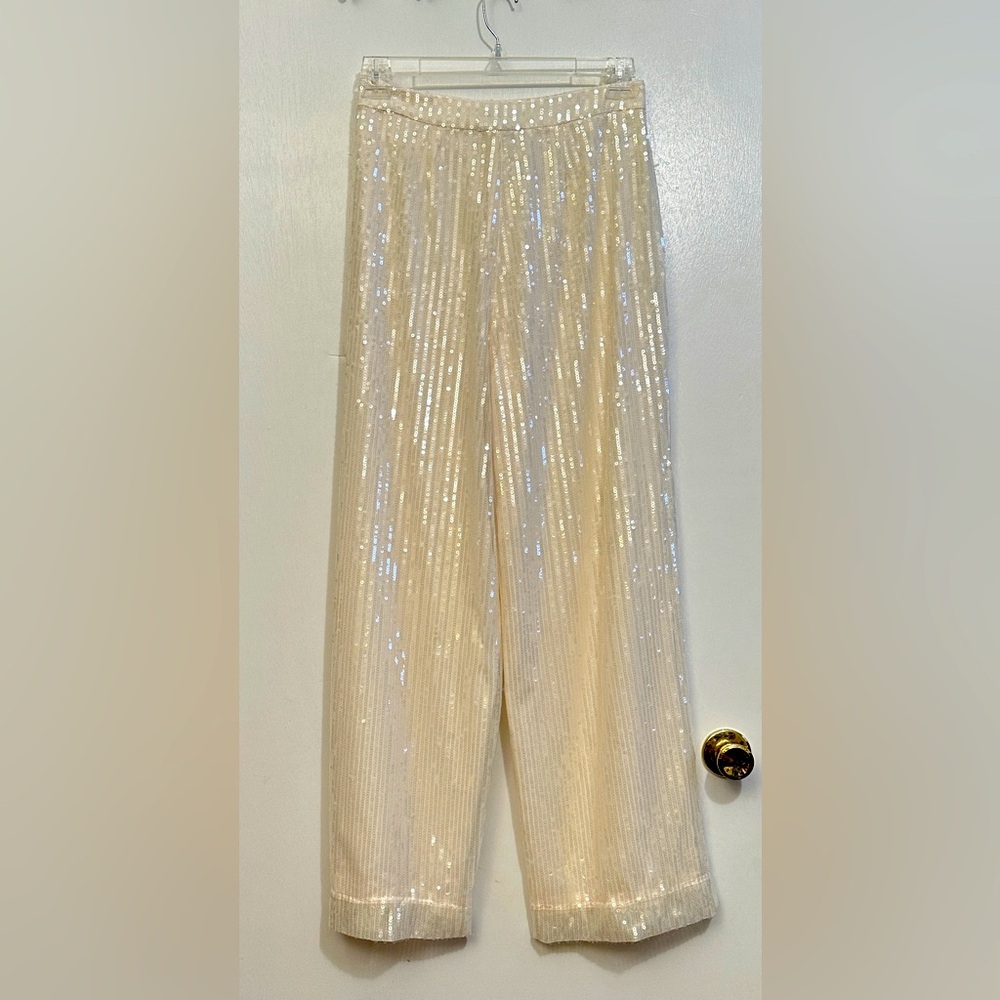House of Harlow 1960 Sequin Wide Leg Trousers, Size 6, Ivory/Cream - Picture 2 of 4